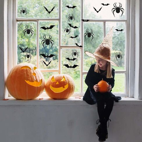 Bats Halloween Decorations, 204 Pcs Realistic 3D Spiders & Bats Halloween Decor Indoor Outdoor Party Supplies Black Scary Spider Bat Stickers for DIY Window Wall Decals DIY Home Decor in Saudi Arabia