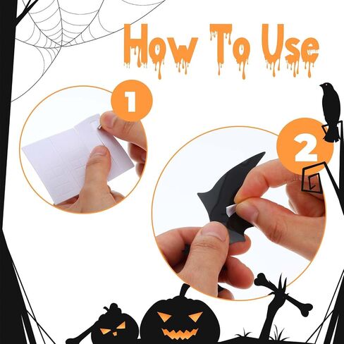 Bats Halloween Decorations, 204 Pcs Realistic 3D Spiders & Bats Halloween Decor Indoor Outdoor Party Supplies Black Scary Spider Bat Stickers for DIY Window Wall Decals DIY Home Decor in Saudi Arabia