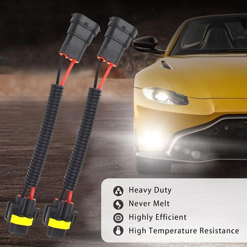 ijuicy 2 قطعة 9005/9006 سرج أسلاك المصباح الأمامي، كابل تحويل من ذكر إلى أنثى متوافق مع الشعاع العالي/المنخفض أو ضوء الضباب، أسلاك مقابس أسلاك تمديد المصابيح الأمامية العالمية in Saudi Arabia