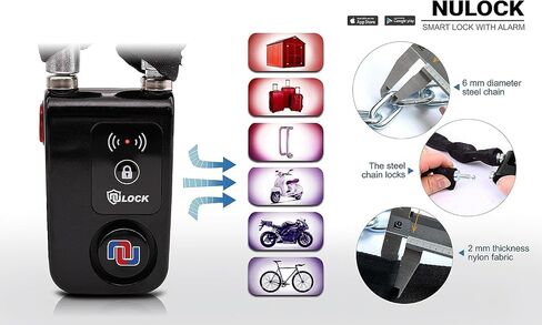 Nulock بدون مفتاح دراجة بلوتوث / دراجة نارية / قفل بوابة IP44 قفل مقاوم للرذاذ مع منبه 110 ديسيبل، قطر 0.38 بوصة 24 بوصة (2 قدم) قفل كابل فولاذي مضفر للبوابة (إصدار 2025) in Kuwait