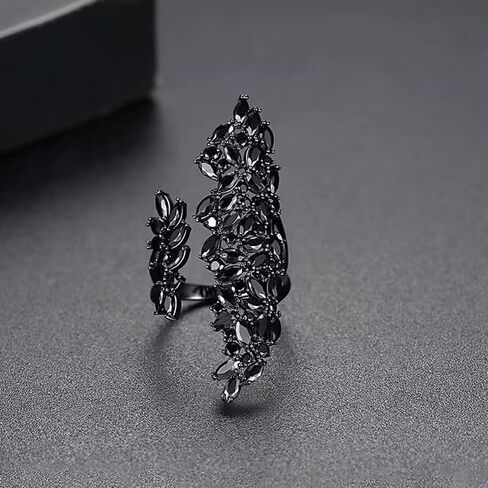 EVER FAITH Fashion كوكتيل بيان خواتم سوداء مكعب زركونيا القوطية كريستال زي حلقة قابلة للتعديل لحفلة موسيقية حساسة حجم الحرة فنجر مجوهرات اكسسوارات للنساء in Saudi Arabia