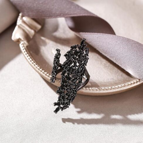EVER FAITH Fashion كوكتيل بيان خواتم سوداء مكعب زركونيا القوطية كريستال زي حلقة قابلة للتعديل لحفلة موسيقية حساسة حجم الحرة فنجر مجوهرات اكسسوارات للنساء in Saudi Arabia