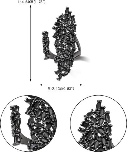 EVER FAITH Fashion كوكتيل بيان خواتم سوداء مكعب زركونيا القوطية كريستال زي حلقة قابلة للتعديل لحفلة موسيقية حساسة حجم الحرة فنجر مجوهرات اكسسوارات للنساء in Saudi Arabia
