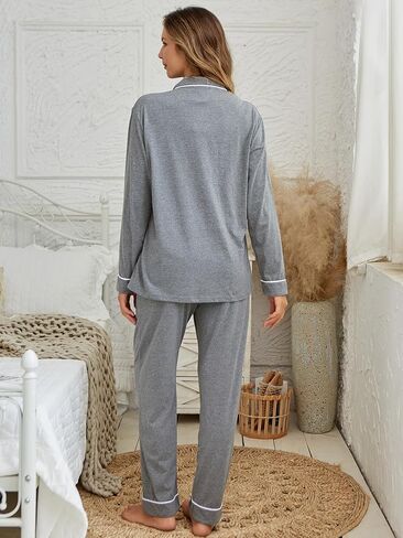 Tugege Pajamas Set Long Sleeve Sleepwear Womens Button Down Nightwear Pj Sets in Kuwait