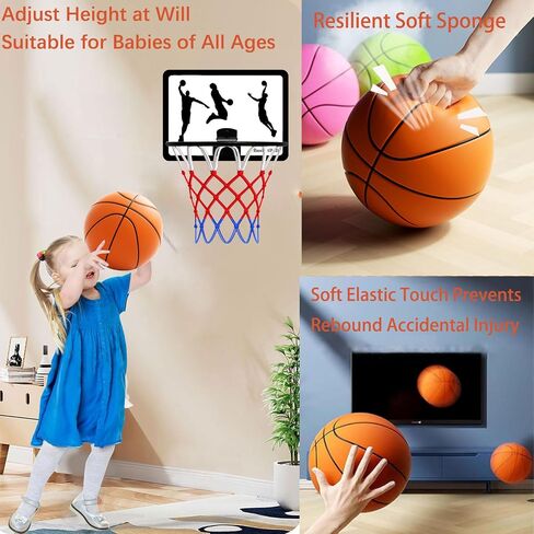 Silent Basketball with Indoor Basketball Hoop, Size 7 Silent Basketball Dribbling Indoor, Soundless Basketball, New 3D Grooveed Airless Foam Basketball for Quiet Dribbling and Indoor Training in Saudi Arabia