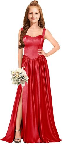MRHUSH Junior Bridesmaid Dresses Satin Flower Girl Dress Side Silt Prom Dresses for Teens Girls Formal Dress Spaghetti Straps in Saudi Arabia