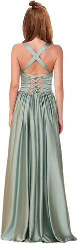 MRHUSH Junior Bridesmaid Dresses Satin Flower Girl Dress Side Silt Prom Dresses for Teens Girls Formal Dress Spaghetti Straps in Saudi Arabia