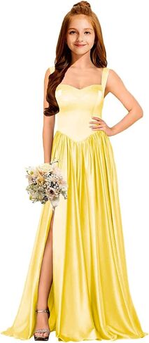 MRHUSH Junior Bridesmaid Dresses Satin Flower Girl Dress Side Silt Prom Dresses for Teens Girls Formal Dress Spaghetti Straps in Saudi Arabia