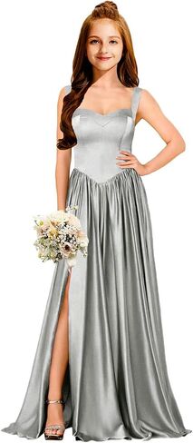 MRHUSH Junior Bridesmaid Dresses Satin Flower Girl Dress Side Silt Prom Dresses for Teens Girls Formal Dress Spaghetti Straps in Saudi Arabia