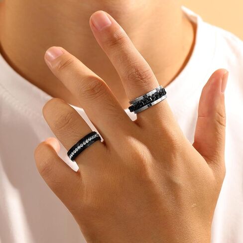 9Pcs Stainless Steel Band Rings for Men Women Cool Fidgetpinning Chain Ring Anxiety Relief Fashionimple Wedding Engagement Blacket in Saudi Arabia