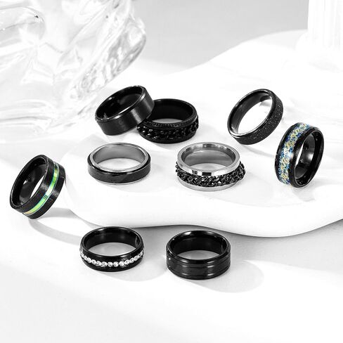 9Pcs Stainless Steel Band Rings for Men Women Cool Fidgetpinning Chain Ring Anxiety Relief Fashionimple Wedding Engagement Blacket in Saudi Arabia