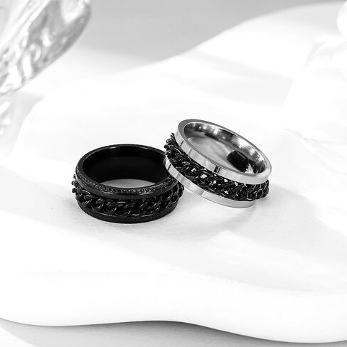9Pcs Stainless Steel Band Rings for Men Women Cool Fidgetpinning Chain Ring Anxiety Relief Fashionimple Wedding Engagement Blacket in Saudi Arabia