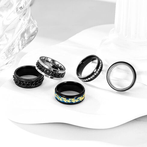 9Pcs Stainless Steel Band Rings for Men Women Cool Fidgetpinning Chain Ring Anxiety Relief Fashionimple Wedding Engagement Blacket in Saudi Arabia