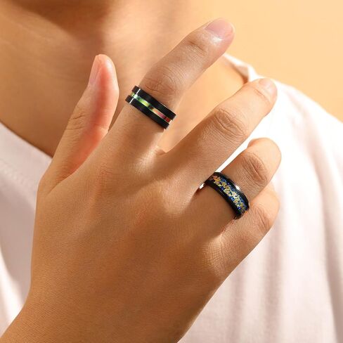 9Pcs Stainless Steel Band Rings for Men Women Cool Fidgetpinning Chain Ring Anxiety Relief Fashionimple Wedding Engagement Blacket in Saudi Arabia