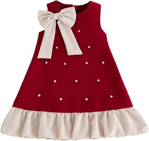 GORGLITTER Girl's Bow Short Dresses Cute Ruffle Sleeveless Pearl Princess Summer Casual Party Flowy Skater Tank Dress in Saudi Arabia