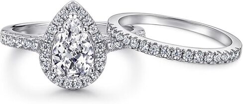 Couple Rings White Gold Plated 925 Sterling Silver Ring Pear 1.5CT AAAAA CZ Women Wedding Ring Sets Men Titanium Steel Ring in Saudi Arabia