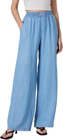 Women's High-Rise Wide-Leg Pull-On Jeans, Elastic Waist, Loose Fit Soft Denim in Saudi Arabia