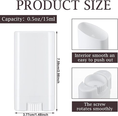 Wesiti 100 Pcs Plastic Empty Deodorant Containers 1/2 oz Travel Deodorant 15ml Refillable Containers Tubes Oval Lip Balm Tubes for Lip Balm DIY (White) in Saudi Arabia