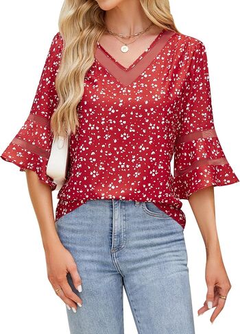 Blooming Jelly Womens Dressy Casual Blouses Business 3/4 Length Sleeve Tops Mesh V Neck Work Shirts Summer Outfits 2025 in Saudi Arabia