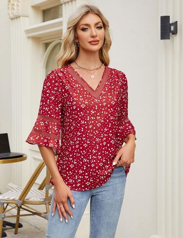 Blooming Jelly Womens Dressy Casual Blouses Business 3/4 Length Sleeve Tops Mesh V Neck Work Shirts Summer Outfits 2025 in Saudi Arabia