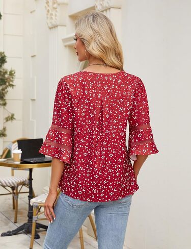 Blooming Jelly Womens Dressy Casual Blouses Business 3/4 Length Sleeve Tops Mesh V Neck Work Shirts Summer Outfits 2025 in Saudi Arabia