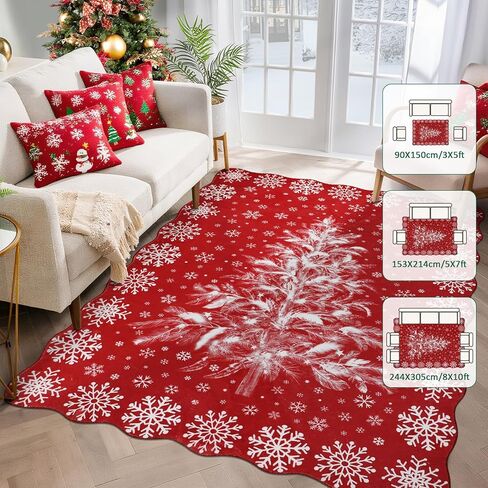 Homcomoda Christmas Area Rug 5x8 Clearance Red Washable Rugs for Living Room Non Slip Printed Bedroom Rugs 5x8 Accent Rug for Bedroom Entryway Dining Room Christmas Decor in Kuwait