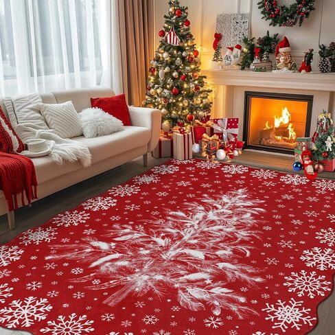 Homcomoda Christmas Area Rug 5x8 Clearance Red Washable Rugs for Living Room Non Slip Printed Bedroom Rugs 5x8 Accent Rug for Bedroom Entryway Dining Room Christmas Decor in Kuwait