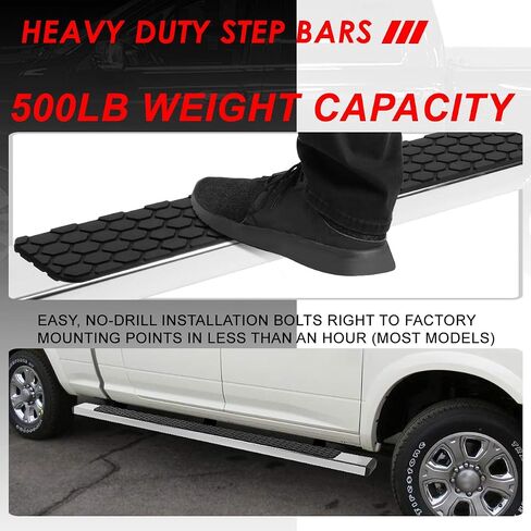 لوحات تشغيل على شكل قرص العسل من Auto Dynasty متوافقة مع 2009-2024 Dodge Ram 1500 2500 3500 Crew Cab 4 أبواب، قضبان جانبية من الفولاذ المقاوم للصدأ، قضبان Nerf، 5 بوصات، كروم مصقول in Saudi Arabia