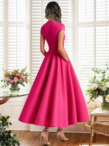 Tea Length Mother of The Bride Dresses for Women Satin Cap Sleeve 3D Flower Formal Evening Dresses for Wedding Guest in Saudi Arabia