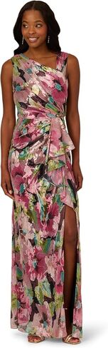 Adrianna Papell Womens Asymmetric Metallic Gown in Saudi Arabia