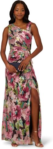 Adrianna Papell Womens Asymmetric Metallic Gown in Saudi Arabia