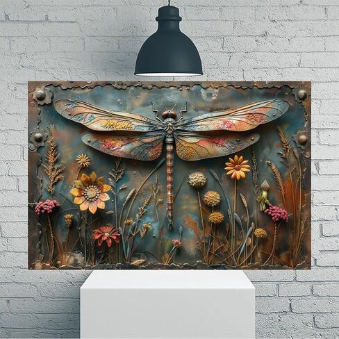 Dragonfly Over Autumn Meadow Vintage Rustic Canvas Wall Art - 12x18in Unframed Poster- Home & Office Decor for Living Room, Bedroom, Kitchen & Cafe in Saudi Arabia