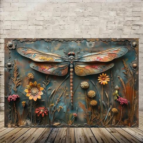 Dragonfly Over Autumn Meadow Vintage Rustic Canvas Wall Art - 12x18in Unframed Poster- Home & Office Decor for Living Room, Bedroom, Kitchen & Cafe in Saudi Arabia