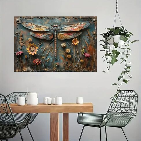 Dragonfly Over Autumn Meadow Vintage Rustic Canvas Wall Art - 12x18in Unframed Poster- Home & Office Decor for Living Room, Bedroom, Kitchen & Cafe in Saudi Arabia