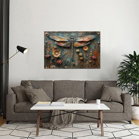 Dragonfly Over Autumn Meadow Vintage Rustic Canvas Wall Art - 12x18in Unframed Poster- Home & Office Decor for Living Room, Bedroom, Kitchen & Cafe in Saudi Arabia