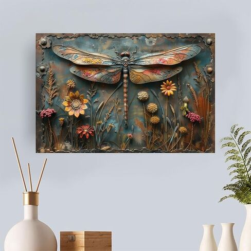 Dragonfly Over Autumn Meadow Vintage Rustic Canvas Wall Art - 12x18in Unframed Poster- Home & Office Decor for Living Room, Bedroom, Kitchen & Cafe in Saudi Arabia