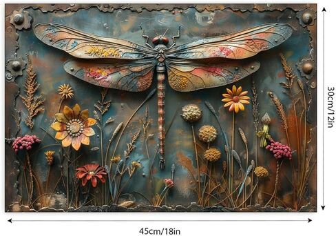 Dragonfly Over Autumn Meadow Vintage Rustic Canvas Wall Art - 12x18in Unframed Poster- Home & Office Decor for Living Room, Bedroom, Kitchen & Cafe in Saudi Arabia