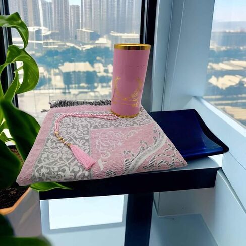 Muslim Prayer Rug and Prayer Beads with Gift Box, Soft Islamic Prayer Mat, Islamic Gifts Set, Prayer Carpet Mat, Sajadah/Janamaaz/Seccade (Black) in Saudi Arabia