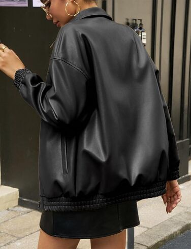 Women's Oversized Leather Jacket, Casual Soft Faux Leather Zip Motorcycle Coat With Pocket 2025 Fall Fashion in Kuwait