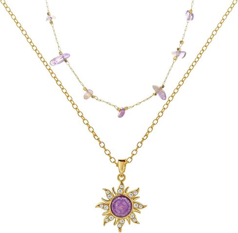 Rapunzel Sun Necklace for Women Purple Tangled Necklace Gold Sun Choker Healing Crystal Jewelry for Movie Fans in Kuwait
