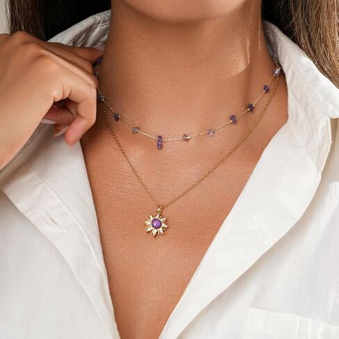 Rapunzel Sun Necklace for Women Purple Tangled Necklace Gold Sun Choker Healing Crystal Jewelry for Movie Fans in Kuwait