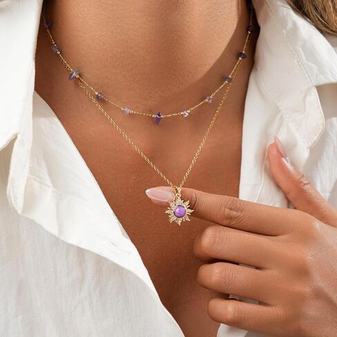 Rapunzel Sun Necklace for Women Purple Tangled Necklace Gold Sun Choker Healing Crystal Jewelry for Movie Fans in Kuwait