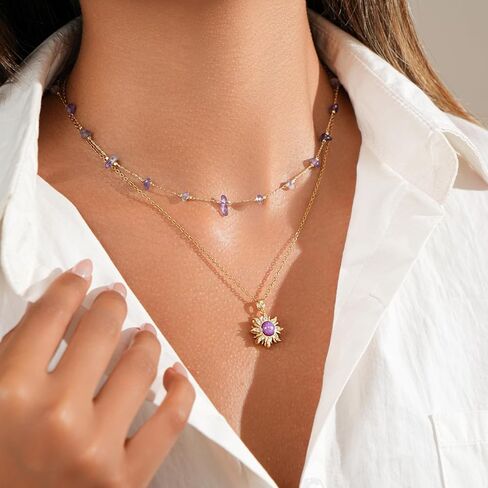 Rapunzel Sun Necklace for Women Purple Tangled Necklace Gold Sun Choker Healing Crystal Jewelry for Movie Fans in Kuwait