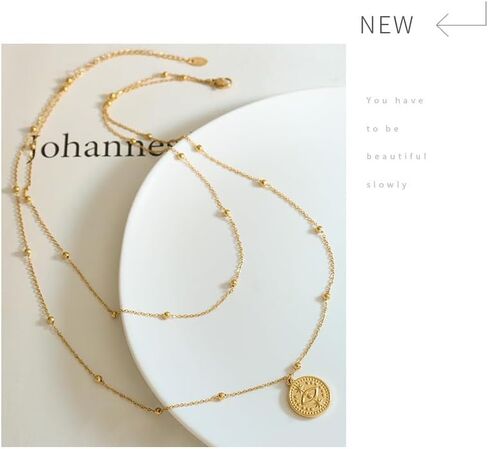 18K Gold Plated Dainty Layering Necklaces for Women - French Retro Beaded Pendant Statement Necklace - Monocular Pendant Stylish Necklace for Women in Saudi Arabia