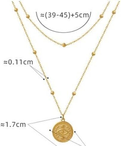 18K Gold Plated Dainty Layering Necklaces for Women - French Retro Beaded Pendant Statement Necklace - Monocular Pendant Stylish Necklace for Women in Saudi Arabia