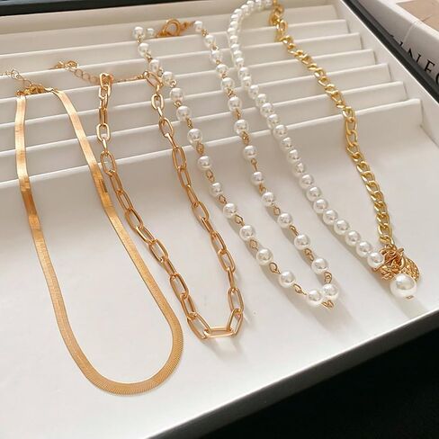 Gold Layered Pearl Chain Necklace - Chunky, Multilayered Design for Women in Saudi Arabia