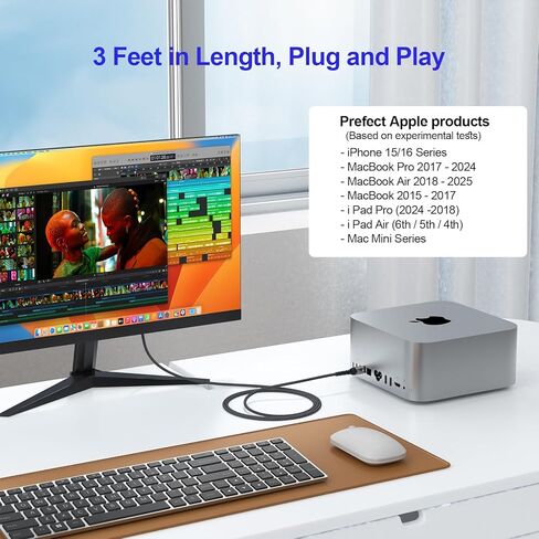 USB C to HDMI Cable 3ft, 4K@30Hz/1080P@120Hz Monodirectional Type C (Thunderbolt 3/4 Compatible) to HDMI Cord for MacBook Pro/Air, iPhone 16/15, iPad, Mac mini, Laptop, Phone, Monitor, TV, Projector in Kuwait