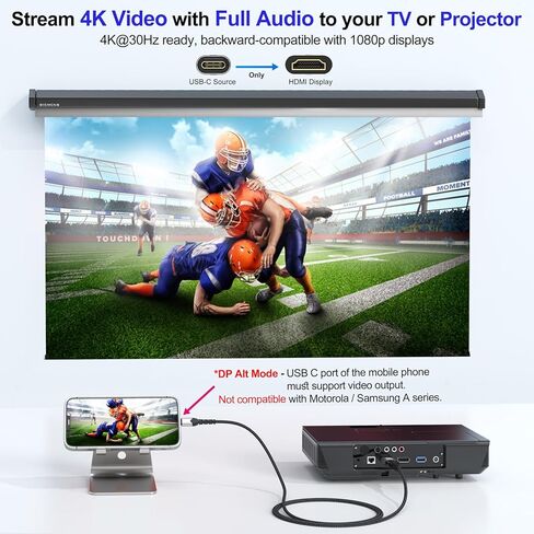 USB C to HDMI Cable 3ft, 4K@30Hz/1080P@120Hz Monodirectional Type C (Thunderbolt 3/4 Compatible) to HDMI Cord for MacBook Pro/Air, iPhone 16/15, iPad, Mac mini, Laptop, Phone, Monitor, TV, Projector in Kuwait