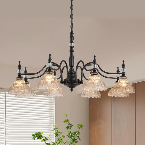 Vintage Gold Chandelier 3-Light Farmhouse Hanging Light Fixture with Glass Lampshade 25'' Large Rustic Chandelier for Living Room, Dining Room, Bedroom, Entryway, G9 Base in Saudi Arabia