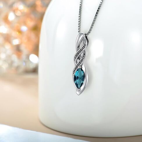 Vintage Infinity Birthstone Necklace 925 Sterling Silver 10 * 5mm Marquise Cut Birthstone Pendant Necklace with 18+2 inch Chain for Women in Kuwait